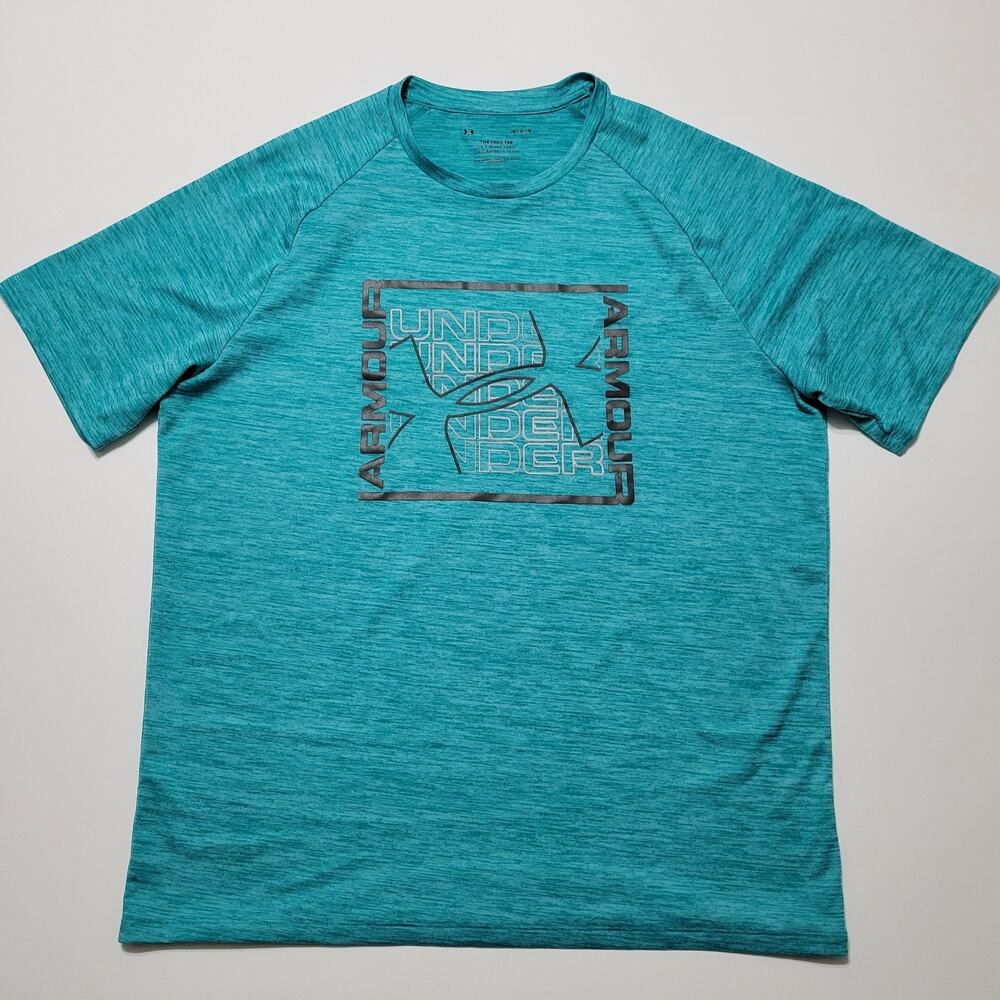 Under Armour Tech Tee Mens LARGE Green Graphic Short Sleeve Crew-Neck T-Shirt